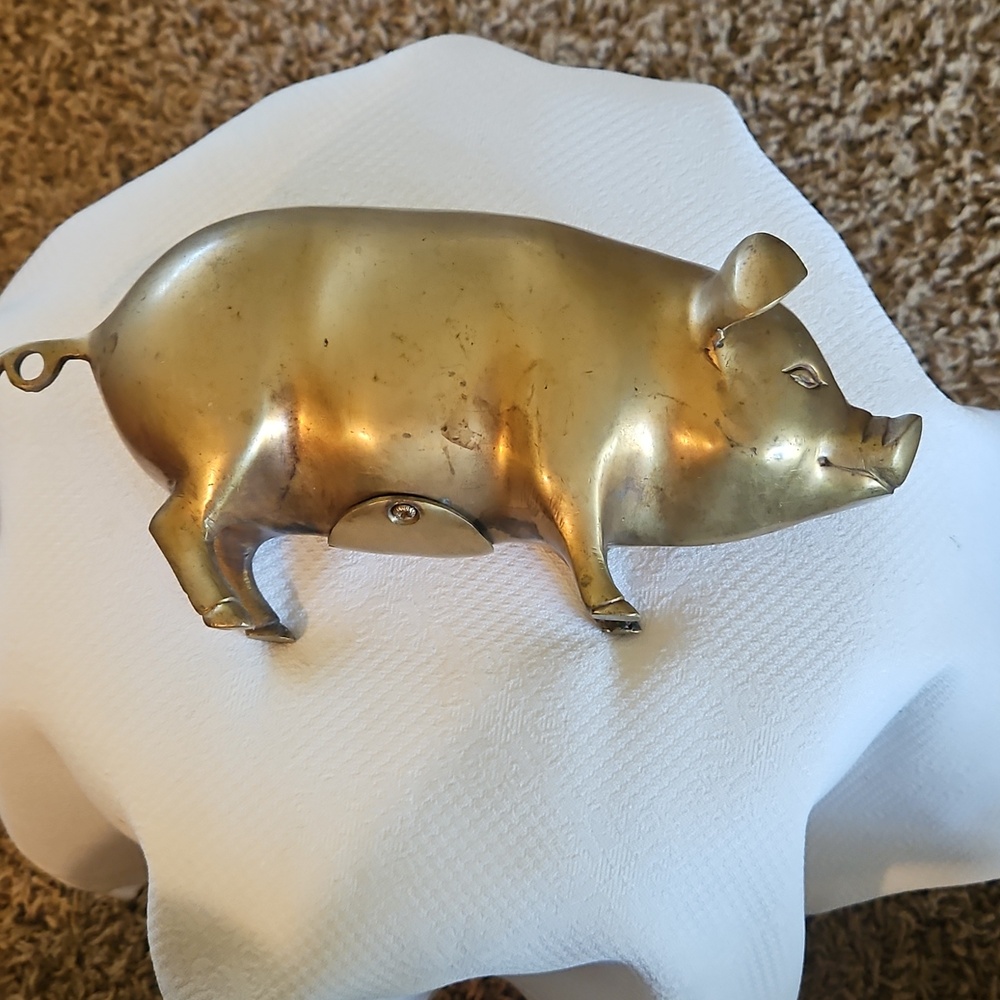 Vintage Brass Pig Money Bank - Solid Brass Piggy